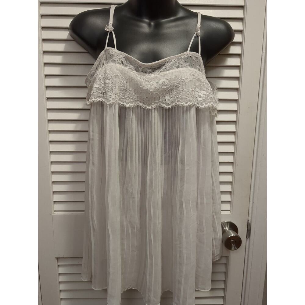 Linea Donatella White Lace Chiffon Bridal Babydoll Nightie Chemise Women's Sz Sm